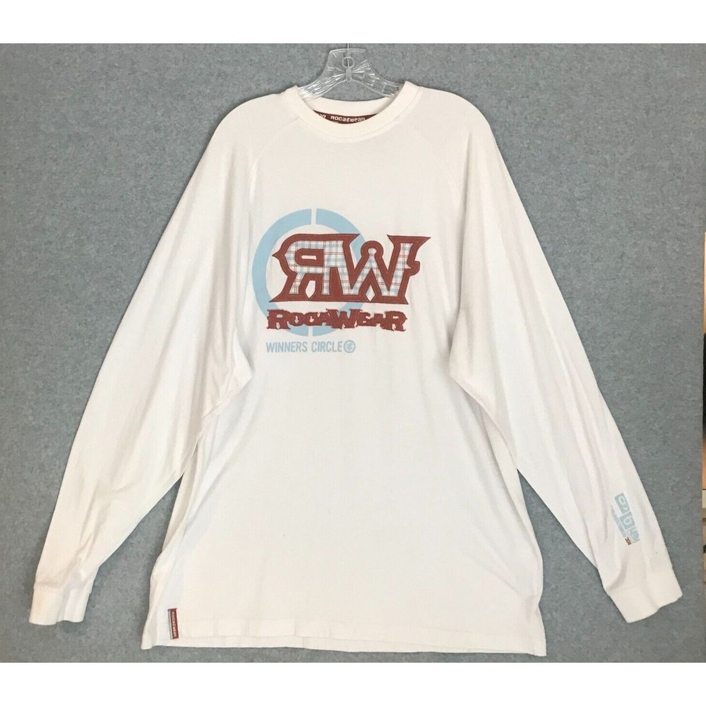 Rocawear Shirt Mens XL‎ Embroidered Logo White Long Sleeve Urban Loose Sweater